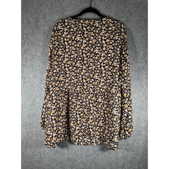 Moa Mao Blouse Women 3x Long Sleeve Black Floral V Neck Mature Boho Smocked Slee - Picture 6 of 7